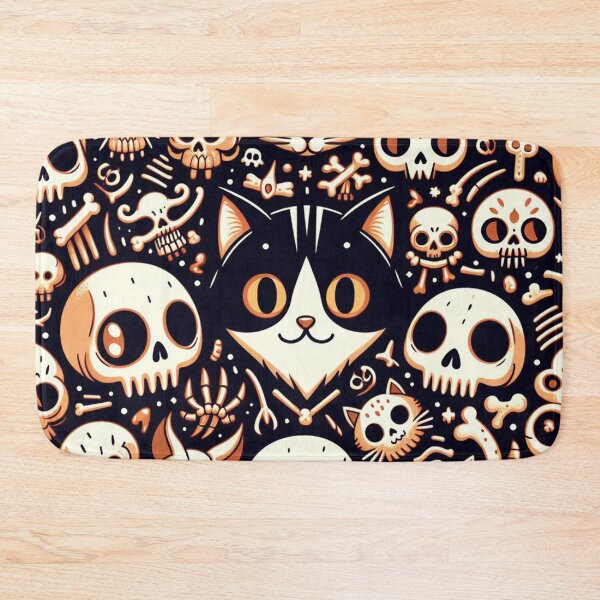 Item preview, Black Cat and Skulls Illustration designed and sold by DoggoTankDesign.