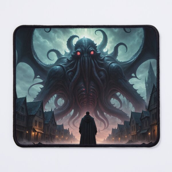 Item preview, A person facing a gigantic cosmic horror above a medieval city - Oil painting style designed and sold by Giuseppe Cammino.