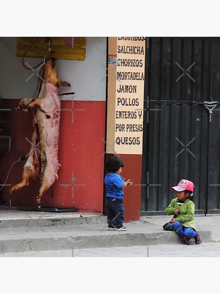 Kids playing in front of butcher shop, Alausi, Ecuador by kpander