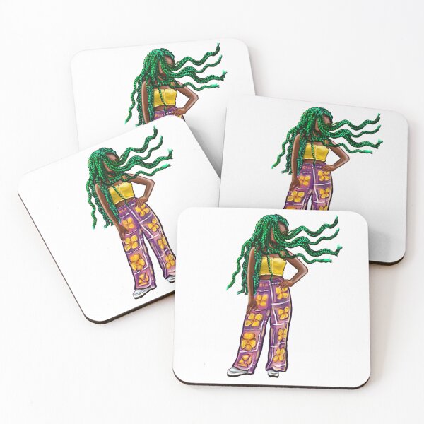 Item preview, Cool edgy black girl wearing bright flowery outfit, black girl with Afro hair in green flowing braids designed and sold by Artonmytee.