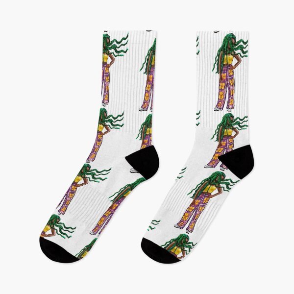 Item preview, Cool edgy black girl wearing bright flowery outfit, black girl with Afro hair in green flowing braids designed and sold by Artonmytee.