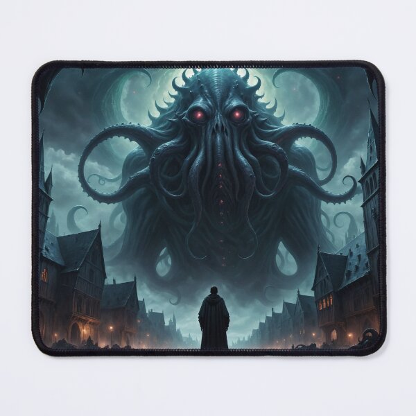 Item preview, A person facing a gigantic cosmic horror above a medieval city - Oil painting style designed and sold by Giuseppe Cammino.