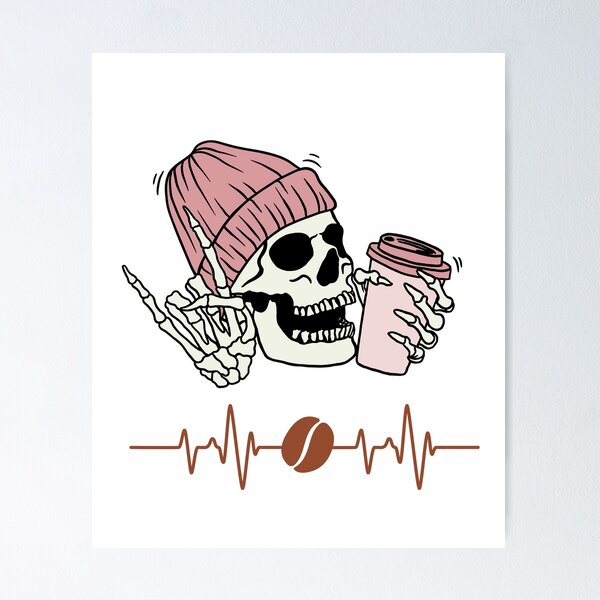Artikelvorschau, Unterstützung für Kaffeeliebhaber, Coffee Heartbeat und Totenkopf entworfen und verkauft von NaaEchDesign ⭐⭐⭐⭐⭐.
