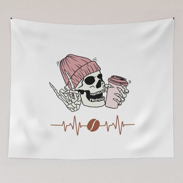 Item preview, support for coffee lovers, Coffee Heartbeat and skull designed and sold by NaaEchDesign ⭐⭐⭐⭐⭐.