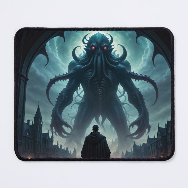 Item preview, A person facing a gigantic cosmic horror above a medieval city - Oil painting style designed and sold by Giuseppe Cammino.