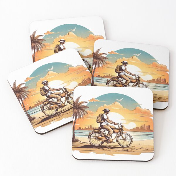 Item preview, Coastal Cycling Serenity: Men on Bicycles Against a Sunset Seascape designed and sold by Fenomena Designs.
