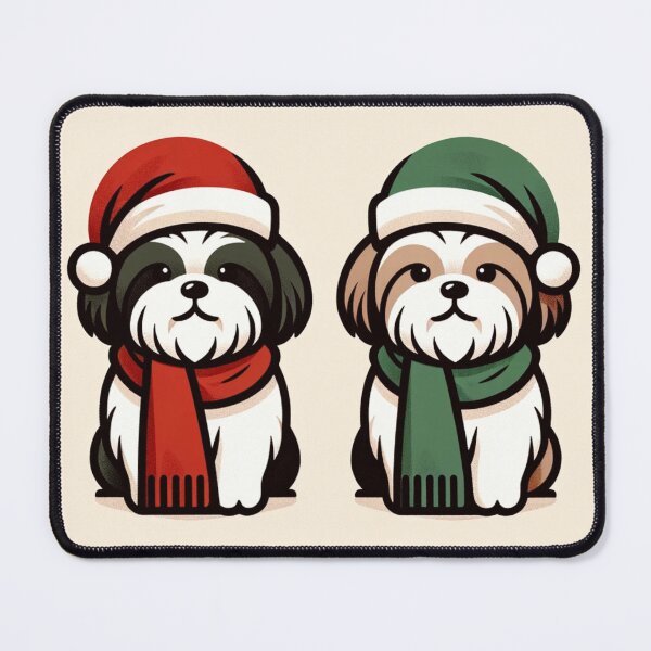 Item preview, Cute Christmas Shih Tzu Puppies in Santa Hats Illustration designed and sold by cybercanvasmuse.
