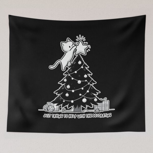 Item preview, Cat & Christmas Tree. Just Trying to Help with the Decorating designed and sold by OB Print.
