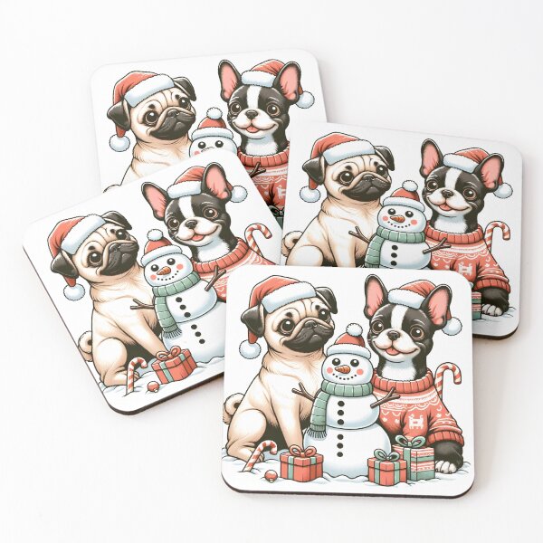 Item preview, Snowy Paws: Pug and French Bulldog Frolic designed and sold by EpicPaws.