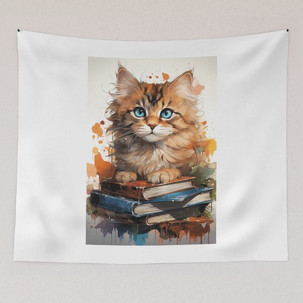 Item preview, Pretty Kitten on a Stack of Books designed and sold by catpreens.