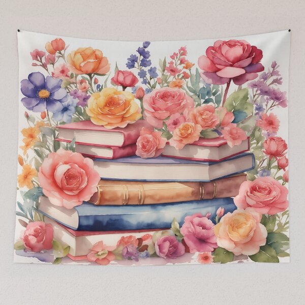 Item preview, Floral Harmony with Books Watercolor designed and sold by Neranchara.