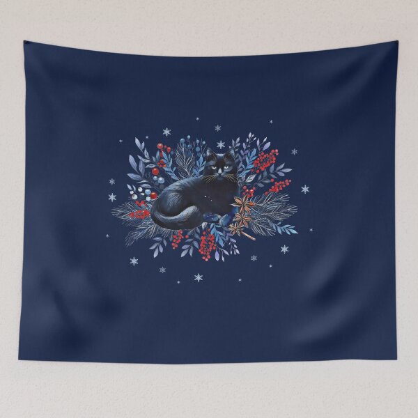 Item preview, Black cat, winter scene, snow, holidays, cat in snow, cat in winter, cat lovers designed and sold by Collagedream.