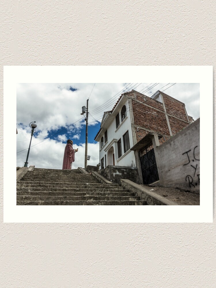 Alternate view of Stairs up to Mirador San Pedro statue, Alausi, Ecuador Art Print
