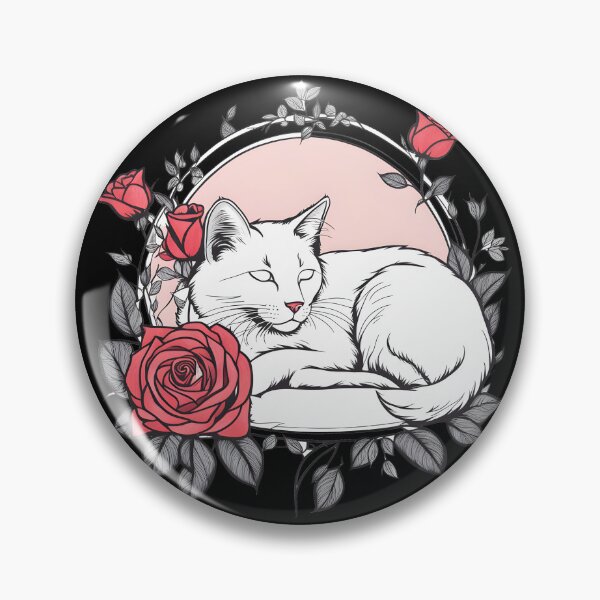 Item preview, White cat woith roses designed and sold by Catophile.