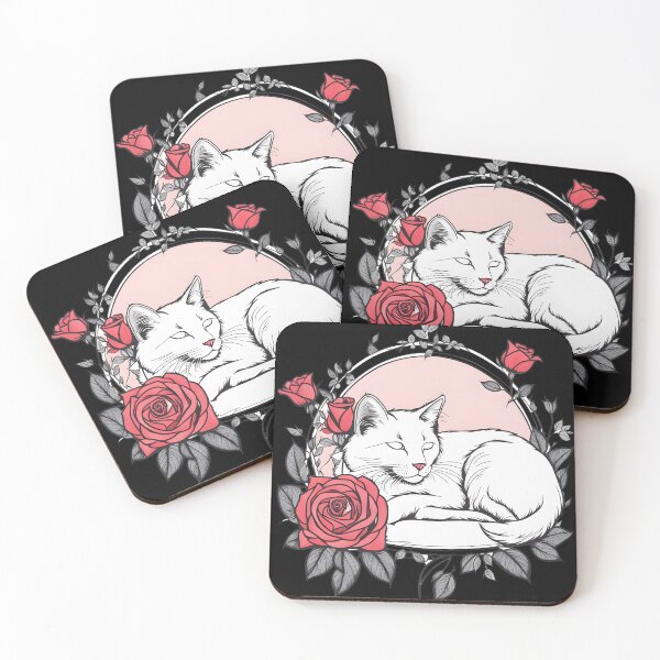 Item preview, White cat woith roses designed and sold by Catophile.