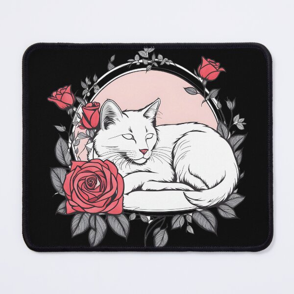 Item preview, White cat woith roses designed and sold by Catophile.