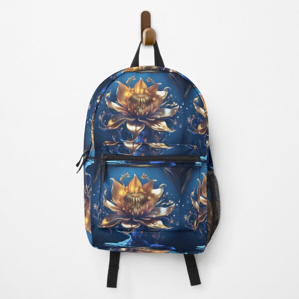 Item preview, the golden flower on a blue background, opening towards the light, oriental philosophy symbolism designed and sold by Creativesphotos.