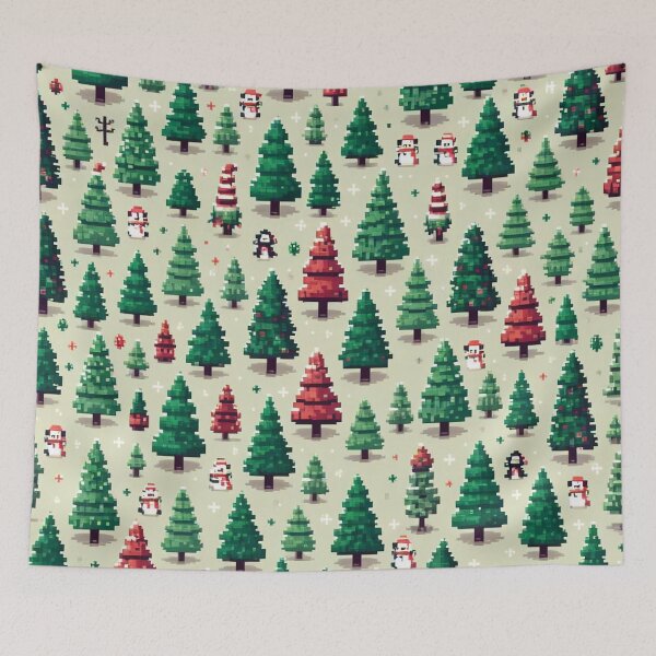 Item preview, Pixel Art Christmas Tree 8bit Snowman  designed and sold by CoffeeIsATrip.