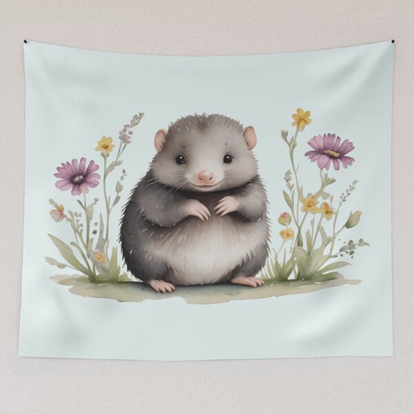 Artikelvorschau, Niedlicher Aquarell-Baby-Maulwurf mit Blumen entworfen und verkauft von lovelyandcute.