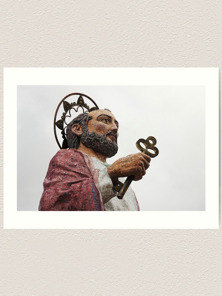 Alternate view of Tiled statue Mirador San Pedro, patron saint of Alausi, Ecuador Art Print