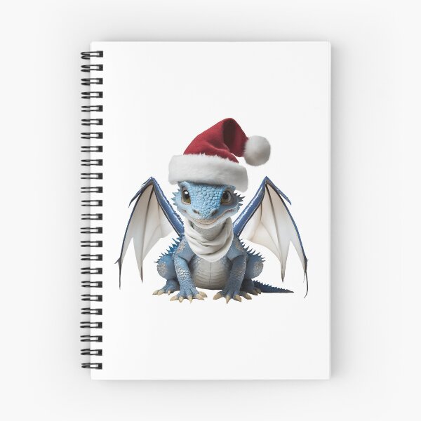 Artikelvorschau, Realistisches Kunstwerk eines niedlichen blauen Drachenbabys, das eine rote festliche Weihnachtsmütze und einen Schal trägt entworfen und verkauft von CuteopiaGallery.