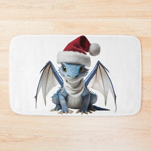 Item preview, Realistic Artwork of a Cute Blue Baby Dragon Wearing a Red Festive Christmas Hat and Scarf designed and sold by CuteopiaGallery.