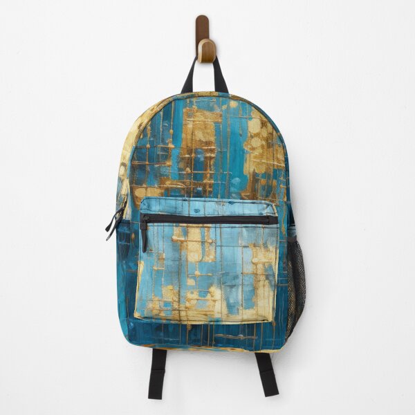 Item preview, Abstract Contemporary Blue Teal and Gold Grunge art. designed and sold by MargaretWiktor.