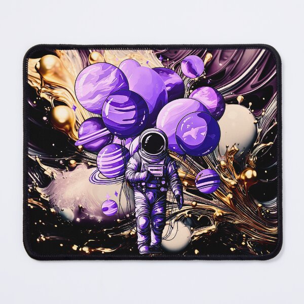 Item preview, Galactic Dreams: Purple Astronaut with Planetary Balloons and a Gold Galaxy  designed and sold by s-n-s-designs.