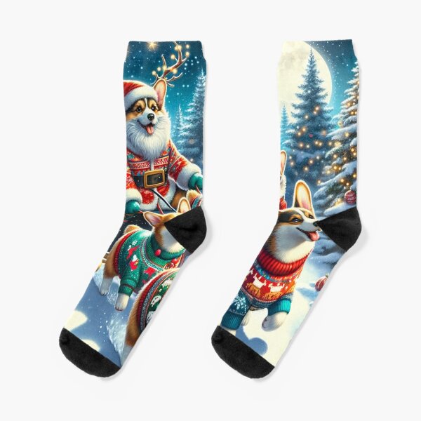 Item preview, Santa Paws and the Merry Corgi Sleigh Team designed and sold by cybercanvasmuse.
