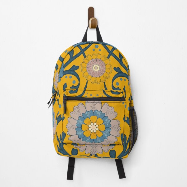 Item preview, 70's Florals - Deep Yellow & Blue designed and sold by Motifany.