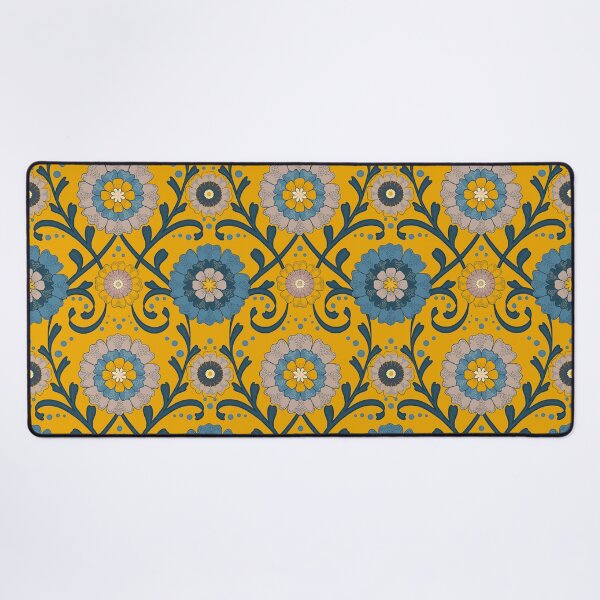 Item preview, 70's Florals - Deep Yellow & Blue designed and sold by Motifany.