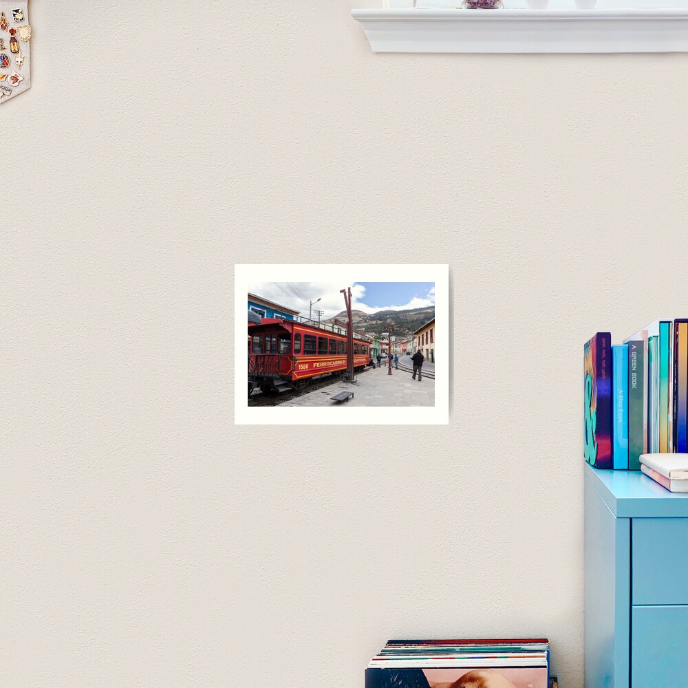 Red Devil's Nose train car on tracks, Alausi, Ecuador Art Print