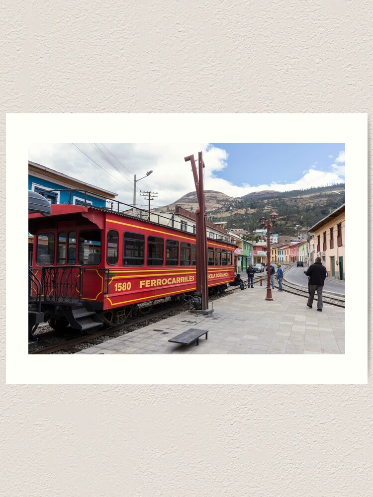 Alternate view of Red Devil's Nose train car on tracks, Alausi, Ecuador Art Print