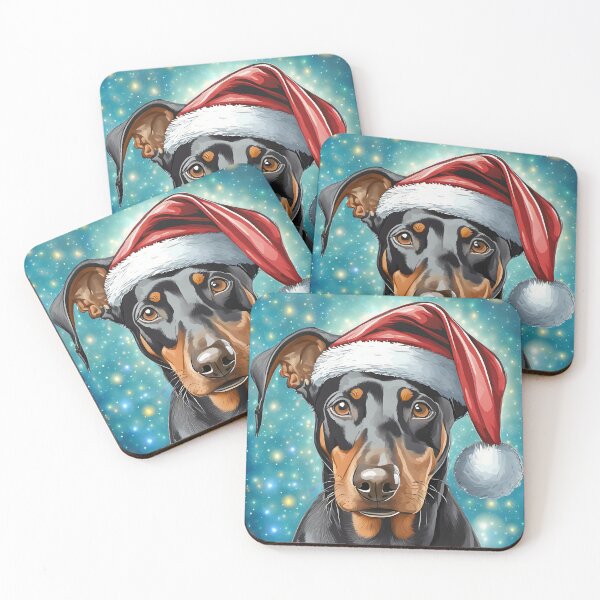 Item preview, Natural ear doberman portrait with santa hat illustration designed and sold by emaotx.