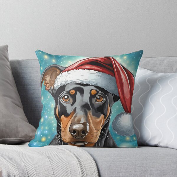 Item preview, Natural ear doberman portrait with santa hat illustration designed and sold by emaotx.