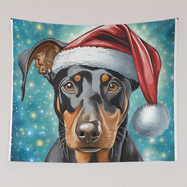 Item preview, Natural ear doberman portrait with santa hat illustration designed and sold by emaotx.