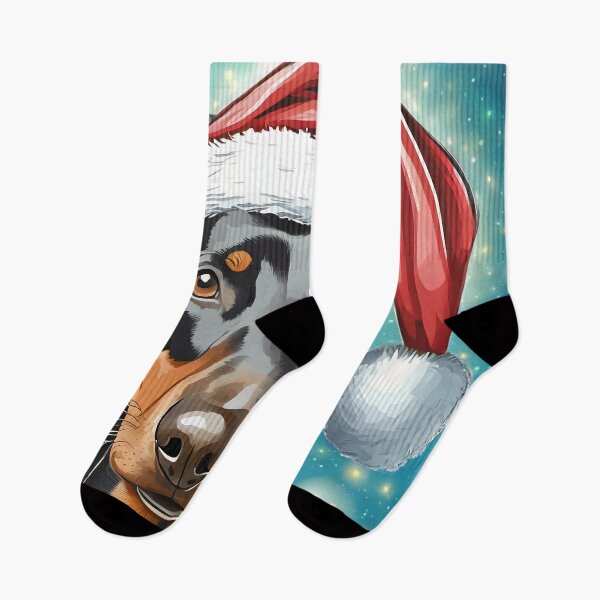 Item preview, Natural ear doberman portrait with santa hat illustration designed and sold by emaotx.