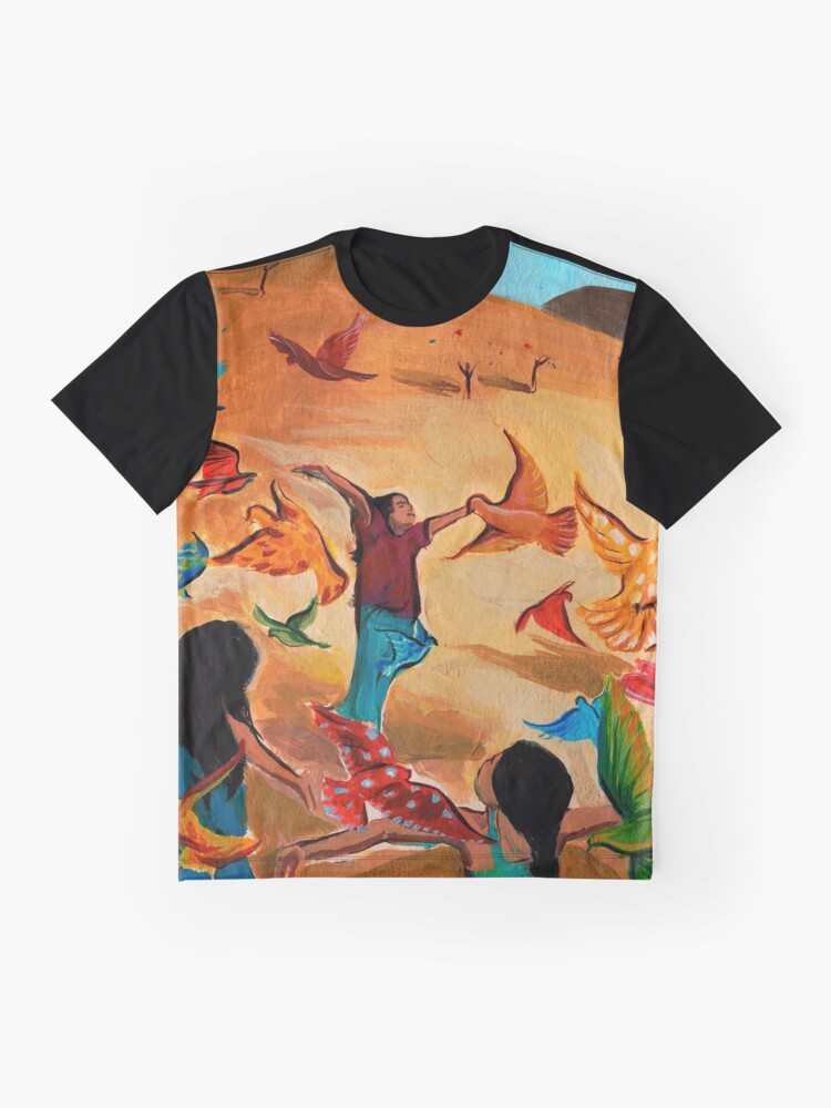 Alternate view of Happy children with Painted birds children's book Illustration Graphic T-Shirt