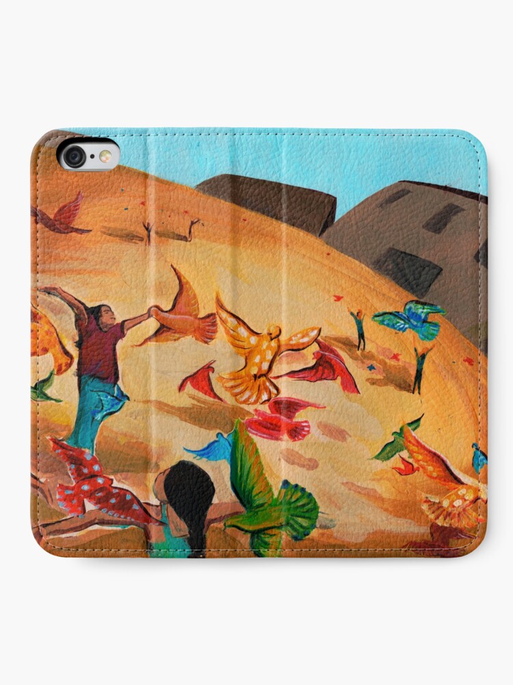 Alternate view of Happy children with Painted birds children's book Illustration iPhone Wallet