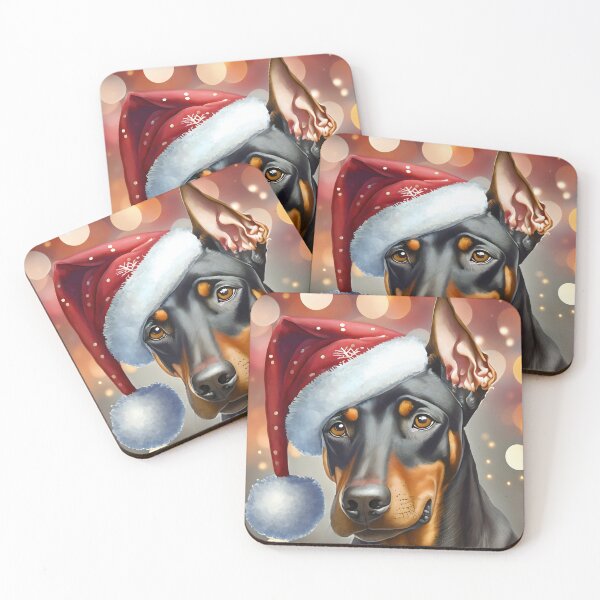 Item preview, Doberman portrait with santa hat illustration designed and sold by emaotx.