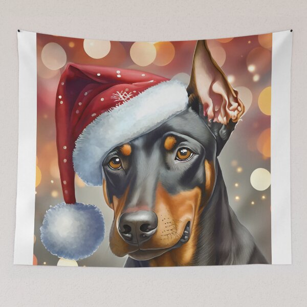 Item preview, Doberman portrait with santa hat illustration designed and sold by emaotx.