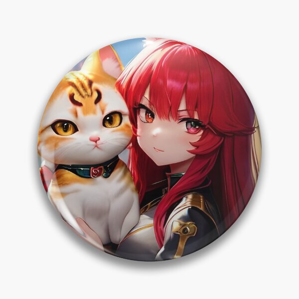 Item preview, Cute red-haired anime girl with cat designed and sold by GoodThings66.
