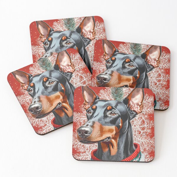 Item preview, Doberman portrait in christmas sweater illustration designed and sold by emaotx.
