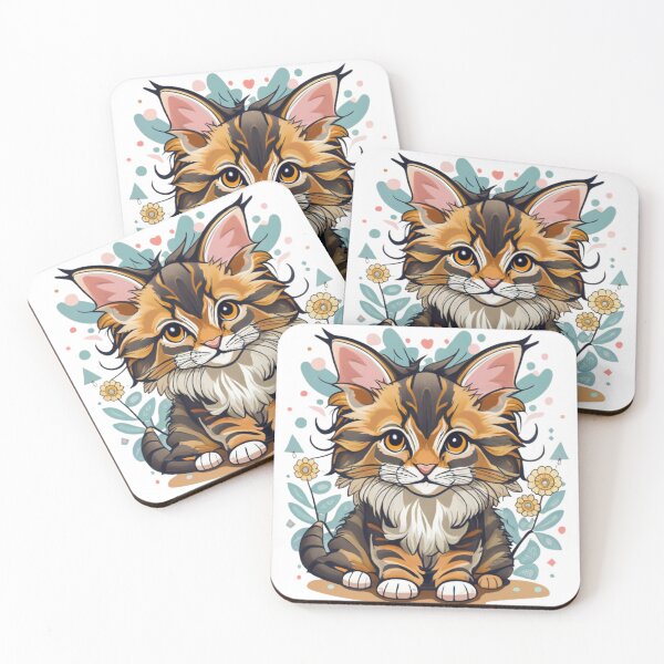Item preview, Mystical meow - Maine Coon cat with watercolor flowers designed and sold by BajoTShop.