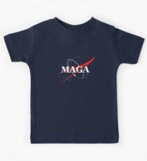 NASA MAGA Official Logo Make America Great Again Space Race National Space Council on blue Kids Tee