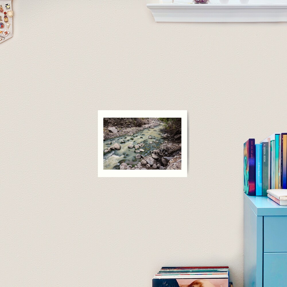 Green rushing water over rocks at base of valley, Sibambe, Ecuador Art Print