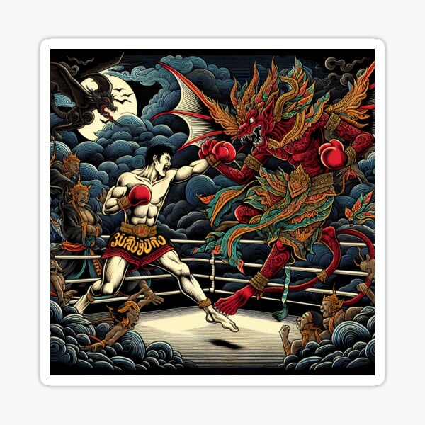 Item preview, Thaiboxing Nak Muay Thai Fight with the Demon designed and sold by RedDesignSyc.