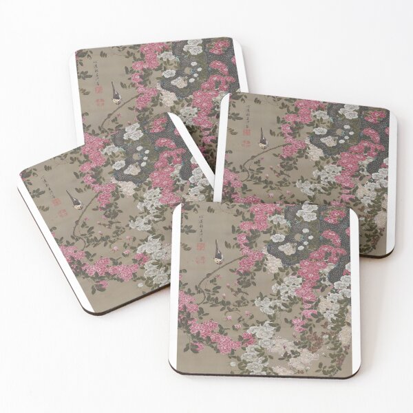 Item preview, Enhanced edition without blue frame: Roses and Small Bird  by Ito Jakuchu designed and sold by EmeraldeaArt.