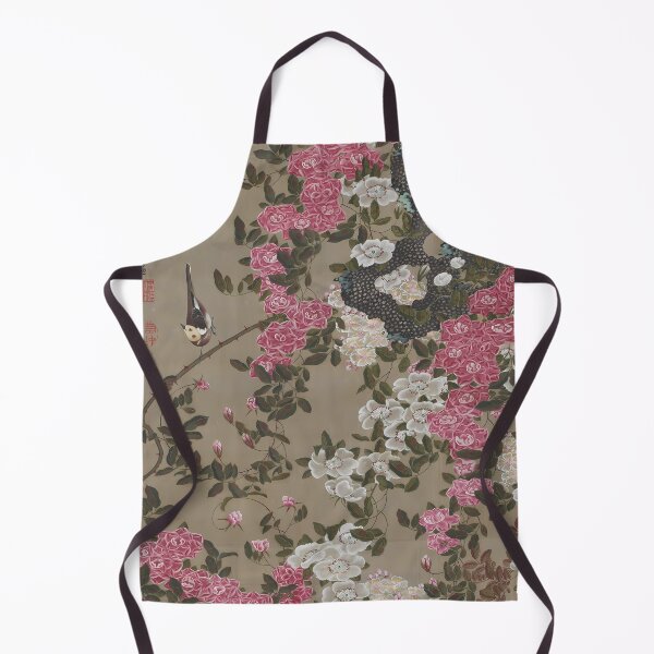 Item preview, Enhanced edition without blue frame: Roses and Small Bird  by Ito Jakuchu designed and sold by EmeraldeaArt.