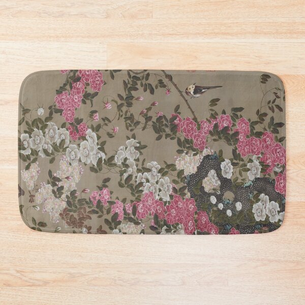 Item preview, Enhanced edition without blue frame: Roses and Small Bird  by Ito Jakuchu designed and sold by EmeraldeaArt.